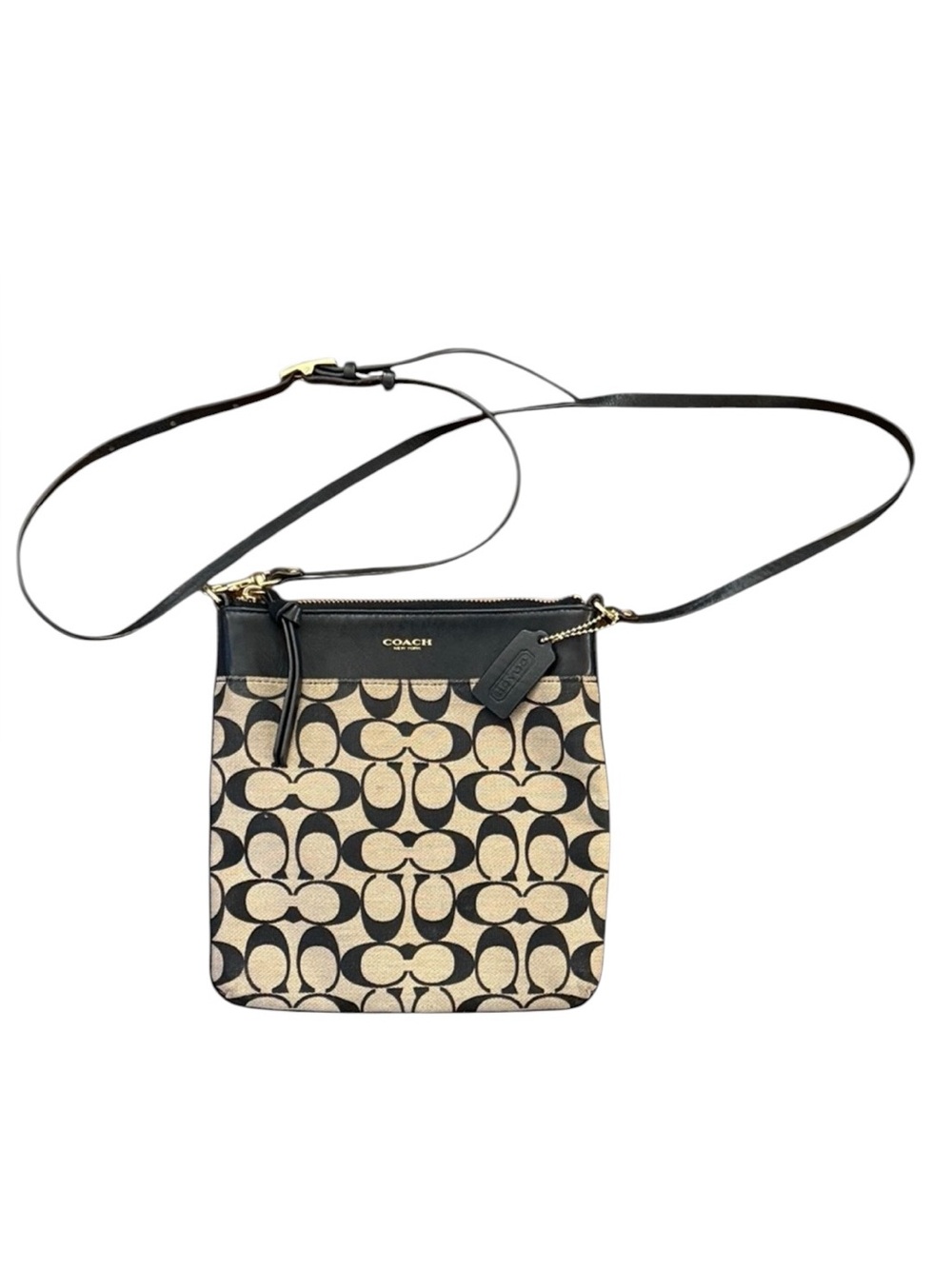 Coach Signature Monogram Crossbody Bag Black Tan Jacquard Canvas Leather Hangtag - Picture 4 of 16